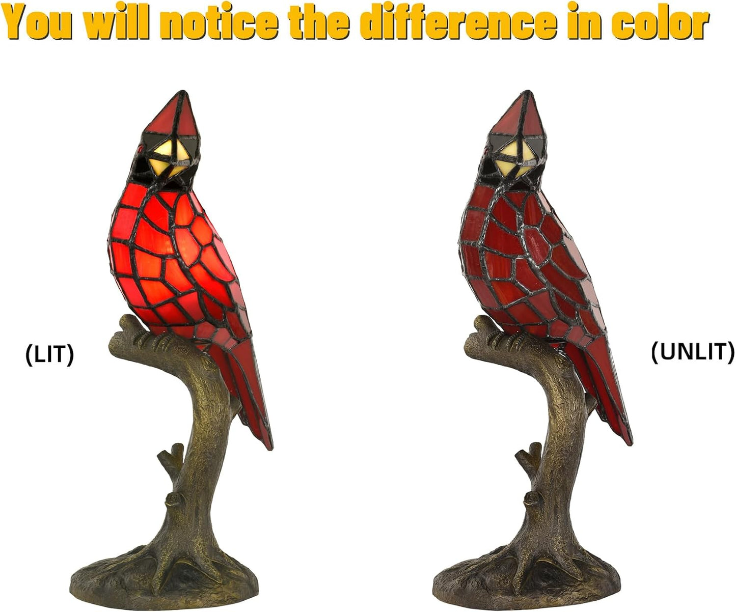A0011 Cardinal Tiffany Style Table Lamp Handmade Stained Glass Red Bird Lamp in Height 14.5" Overall for Bedside Livingroom Bedroom Home, Memorial Gifts, LED Bulb Included (Red Cardinal)