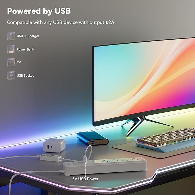MIWISE 5V USB COB LED Strip Lights, RGB Smart IC LED Strip - Image 3
