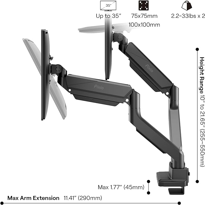 Pixio PS2D Ultrawide Heavy-Duty Premium Dual Monitor Arm Stand Desk Mount - Image 4