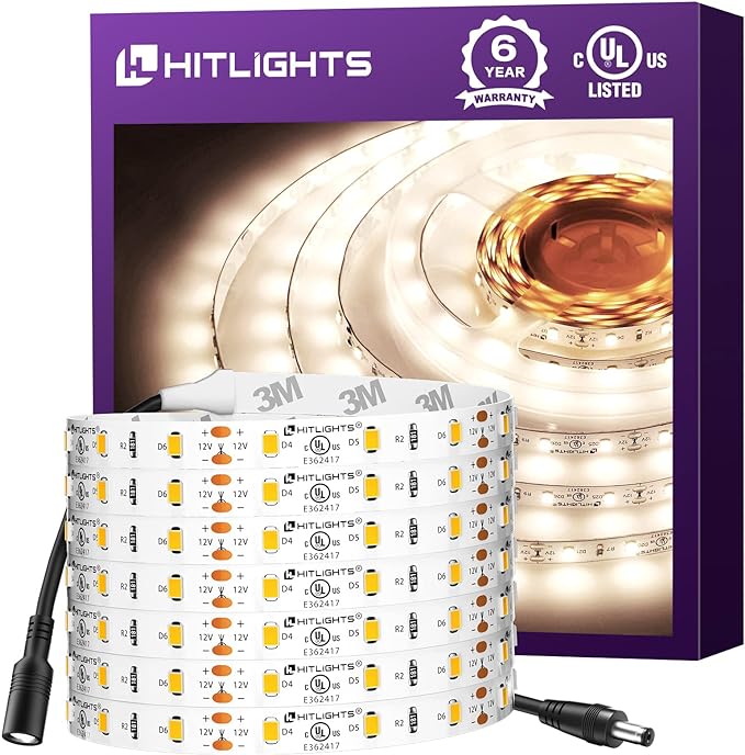 HitLights LED Strip Lights Neutral White 4000K, 16.4ft Dimmable Tape Light by HitLights