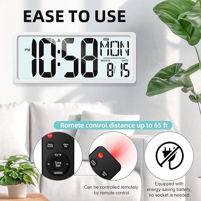 XREXS Large Digital Wall Clock Battery Operated - Image 2