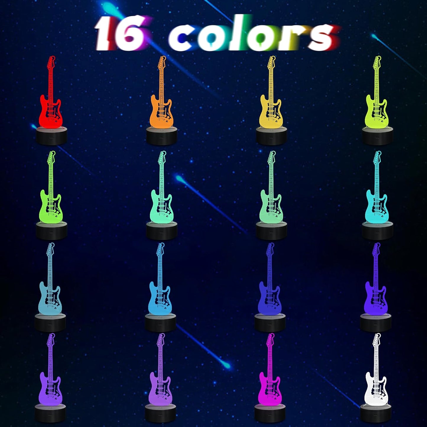 CoolGift Mart Electric Guitar Night Light, 3D LED Optical Illusion Lamp with Remote Control and Timer, Gifts for Guitar Players Guitarists Music Lovers