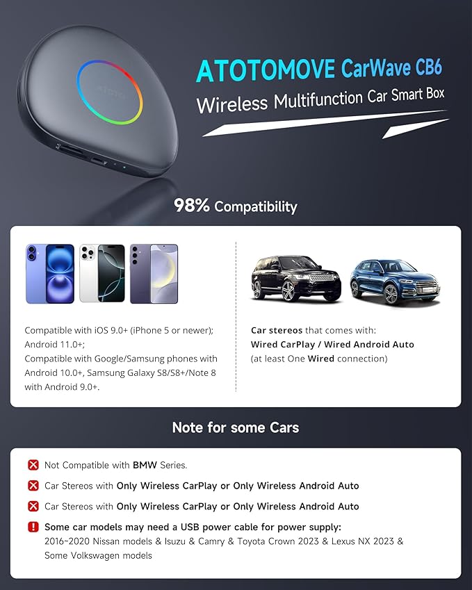 ATOTOMOVE Wireless CarPlay Magic AI Box, Upgraded CB6C Video Streaming Plug & - Image 8