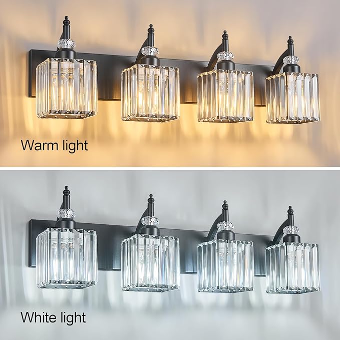 BBLLWJ Modern Bathroom Vanity Light 4-Light Black Crystal Light Fixtures Over - Image 2