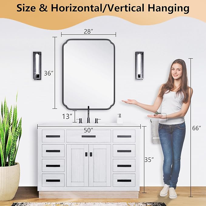 28"x36" Black Bathroom Mirror - Image 4