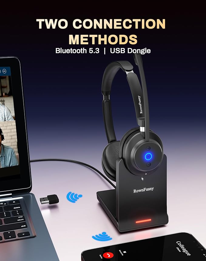 Wireless Headset with Mic for Work-Bluetooth Over Ear Headphones with Microphone - Image 5