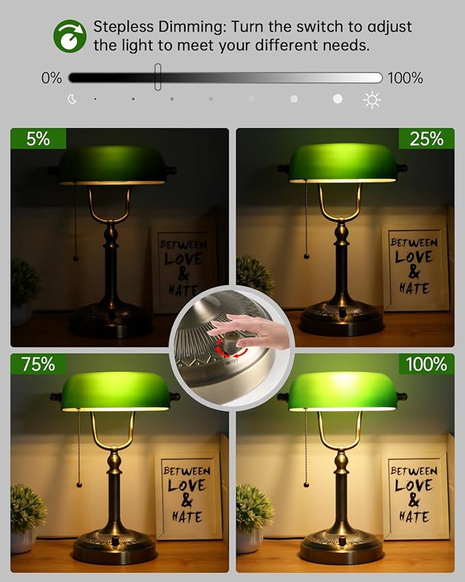Newrays Green Glass Bankers Desk Lamp, Stepless Dimmable Table Lamp Plug in - Image 6