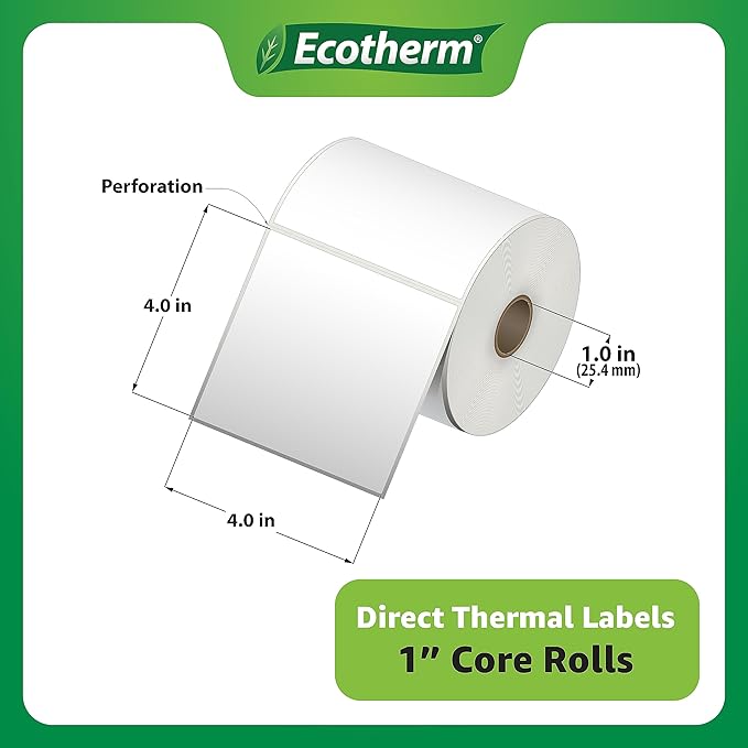 4" x 4" Thermal Labels | 4 Rolls | 1508 Labels | fits Zebra, Offnova Thermal - Image 3