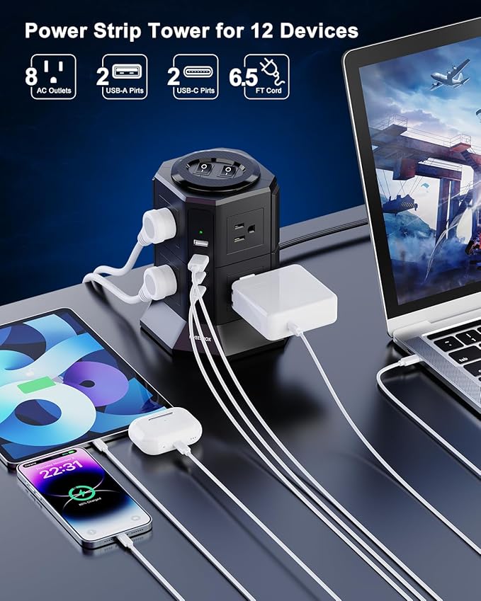 Surge Protector Power Strip Tower - Image 2