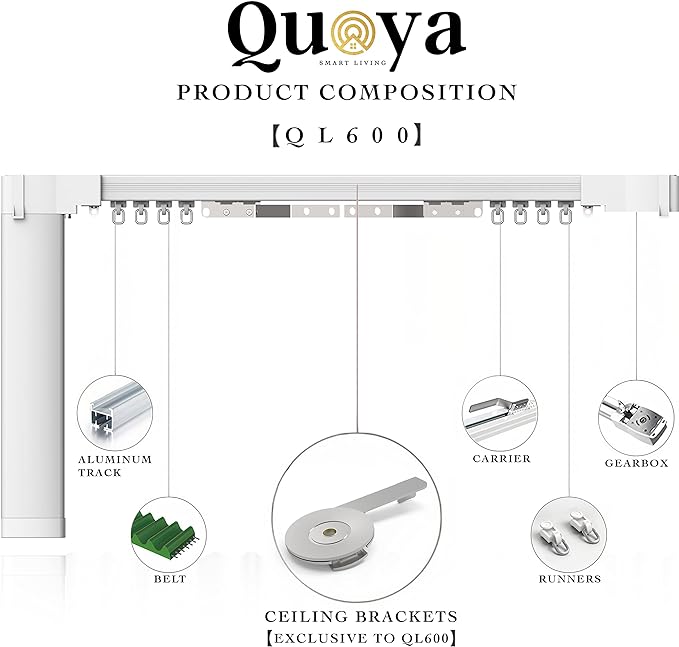 Quoya QL600 Smart Electric Curtain Track, Motorized Motor, Adjustable Track - Image 3