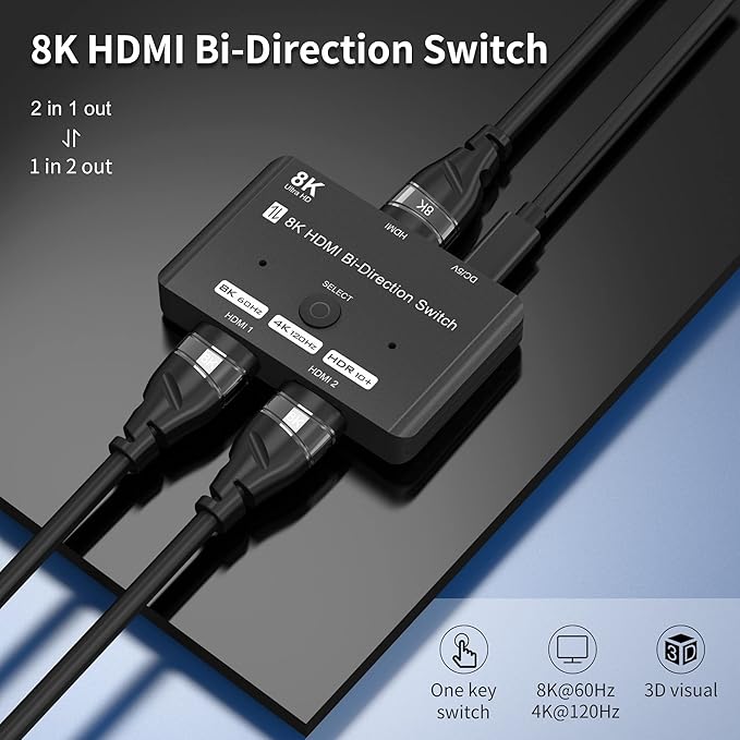 HDMI 2.1 Bi-Directional Switch Ultra HD 8K HDMI Switcher 2 in 1 Out/ 1 in 2 Out - Image 2