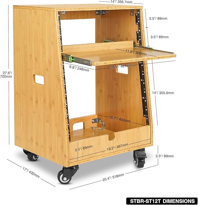 Sound Town DIY Solid Carbonized Bamboo Slanted 12U Studio Rack, - Image 5
