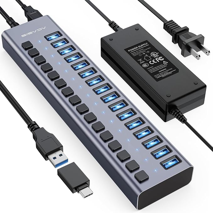 Powered USB 3.0 Hub, ACASIS 16 Ports USB 3.0 Hub by ACASIS