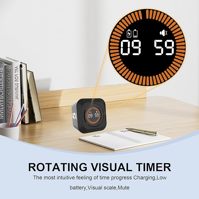 Rotating Visual Pomodoro Timer 5, 50 Min Custom Countdown, Rechargeable Cube - Image 3
