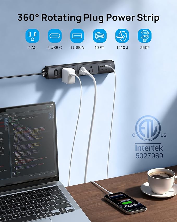 TROND 360° Rotating Plug Surge Protector, Power Strip - Image 2