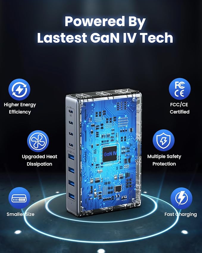 200W USB C Charger Block, GaN IV Charging Station 8 Ports, QC4.0 Fast Charging - Image 5