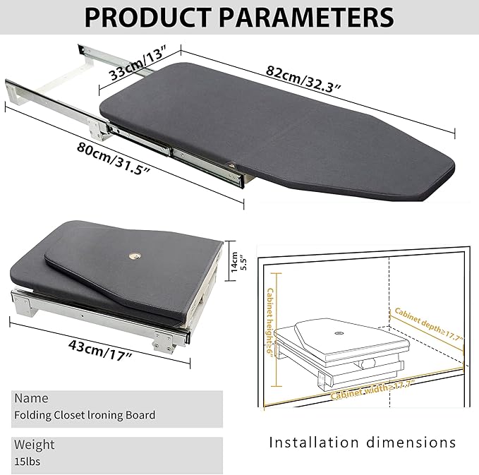 AKOZLIN Retractable Pull Out Ironing Board Closet Sliding Out Swivel Iron Board - Image 3