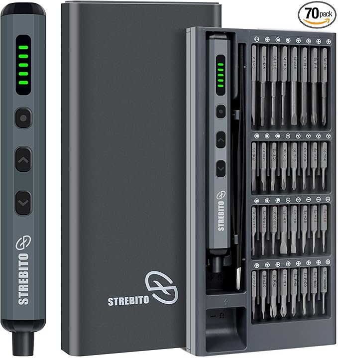 STREBITO Mini Electric Screwdriver Set, 70 in 1 Small Electric Screwdriver by STREBITO