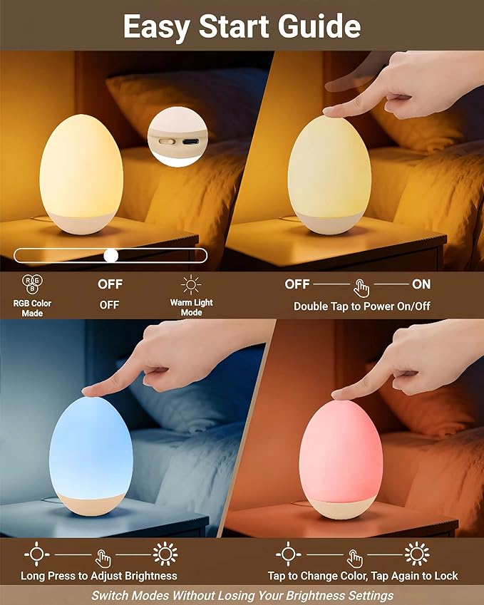 NAWIQI Egg Baby Night Light for Nursery & Breastfeeding – Portable Touch Light - Image 6