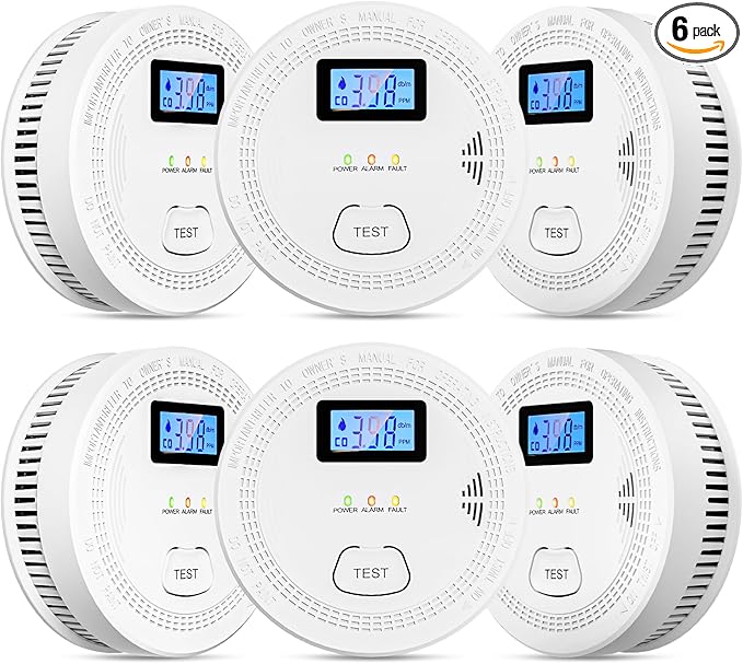 6 Packs, 2 in 1, Smoke Carbon Monoxide Detector, Carbon Monoxide by OLUNCLE