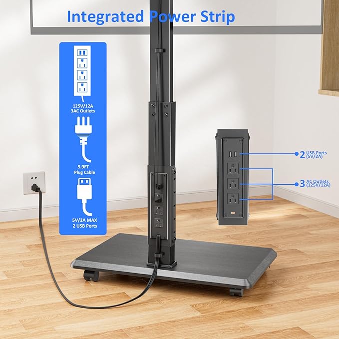 Afaloona Rolling TV Stand with Power Outlet, Mobile TV Stand - Image 7