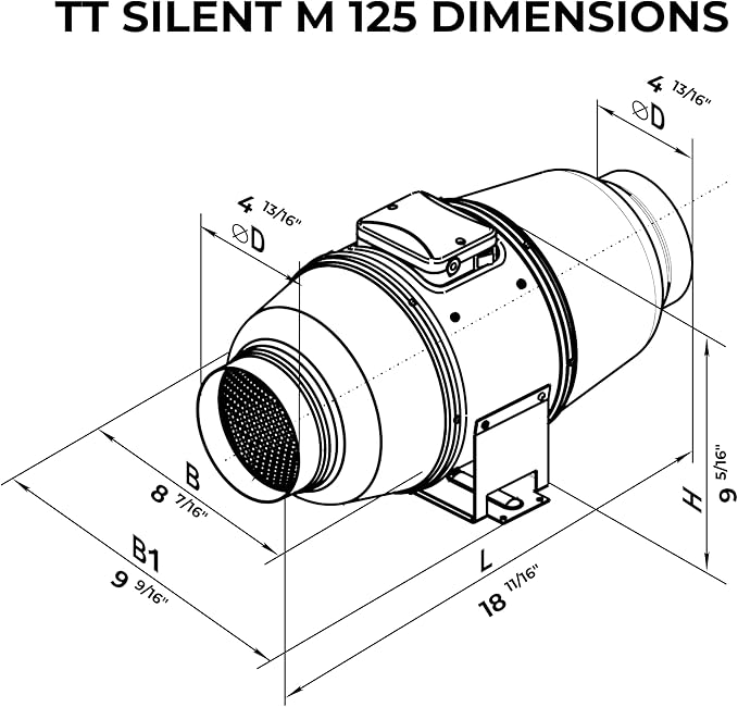 VENTS-US TT Silent M 125-5" Inline Duct Fan Includes Two-Speed Switch - Image 4