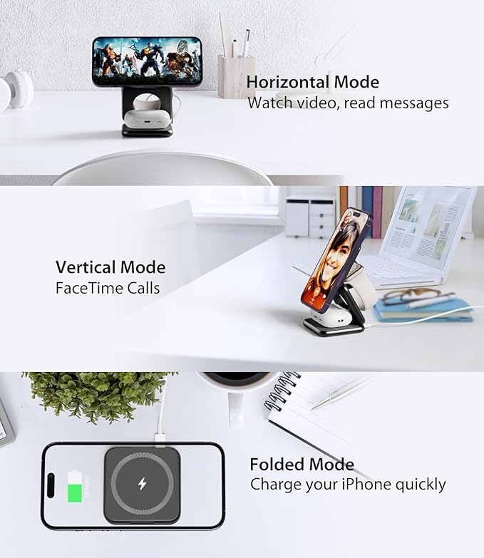KU XIU X40 Foldable Magnetic Wireless Charger, 3-in-1 Charging Station - Image 3