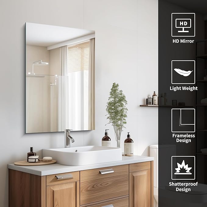 CILIBER Frameless Mirror, 24x36 Inch Bathroom Mirror - Image 5
