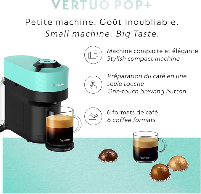 Nespresso Vertuo Pop+ Coffee and Espresso Maker by Breville, Aqua Mint - Image 6