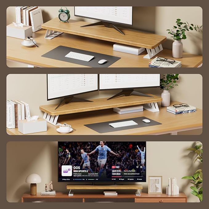 NestNeat Dual Monitor Stand Riser, 39 Inch Large Wood Monitor Stands - Image 5