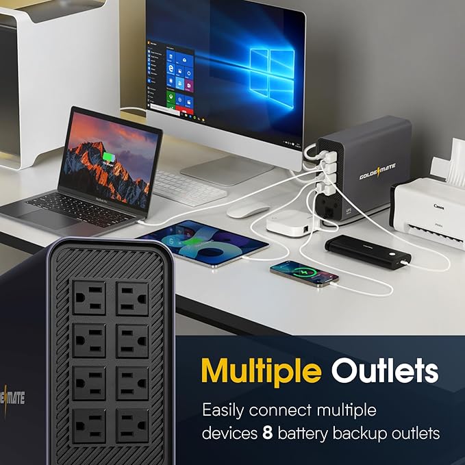 GOLDENMATE 1000VA/600W Lithium UPS Battery Backup and Surge Protector, Sinewave - Image 5