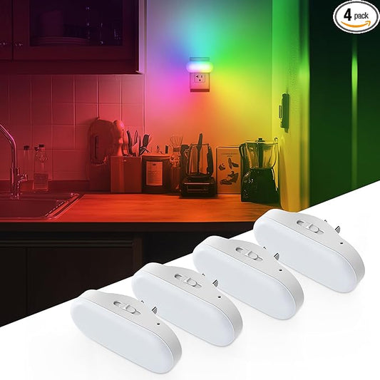 DORESshop RGB Night Lights Plug into Wall, 4 Pack Dusk to Dawn Color Changing by DORESshop