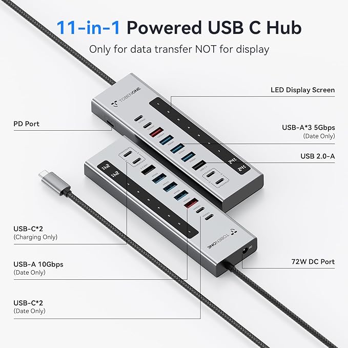 TobenONE Powered USB C Hub, 11-in-1 10Gbps USB C Splitter - Image 2