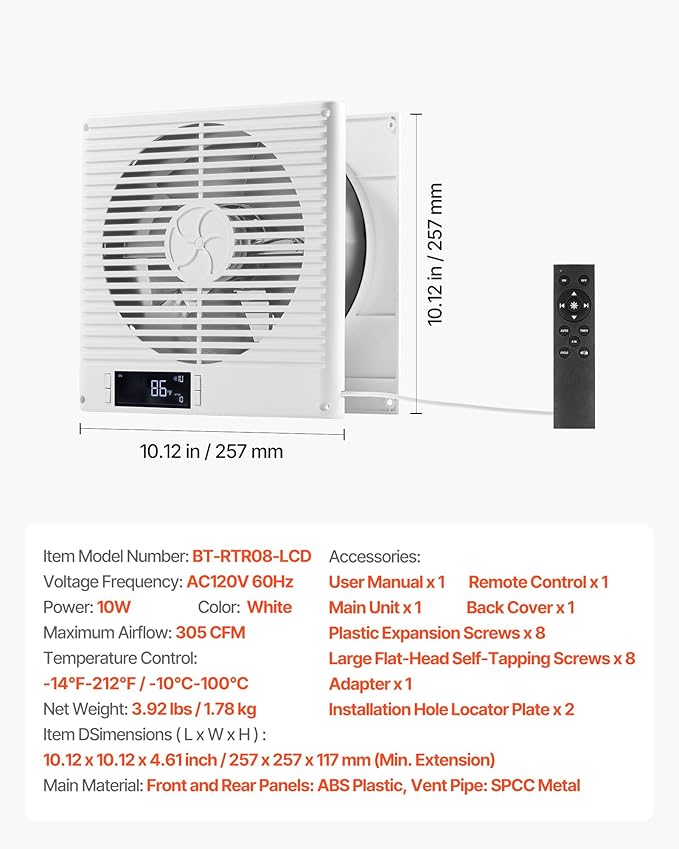 VEVOR Room to Room Fan, Two-Way Airflow Through-the-Wall Fan 8" - Image 7