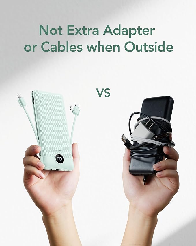 VEGER Portable Charger with Built-in AC Plug and Cables, All in One 10000mAh - Image 7