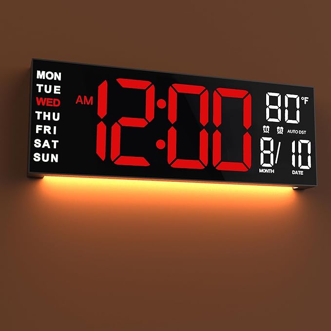 JALL 16" Large Digital Wall Mount Clock, Count Down Timer, Big LED, RGB Color by JALL