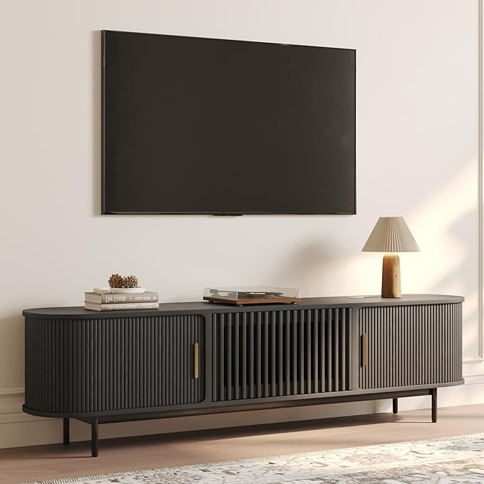 POVISON Fully-Assembled Mid Century Modern TV Stand, Sliding Tambour Door by POVISON