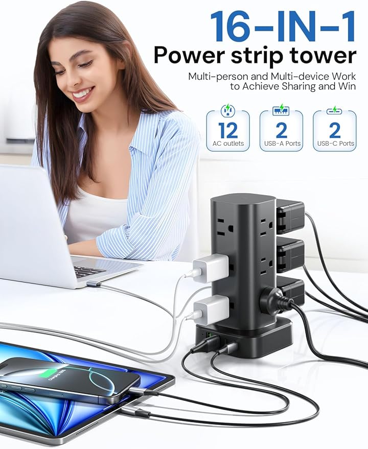 Tower Power Strip with Surge Protector - Image 2