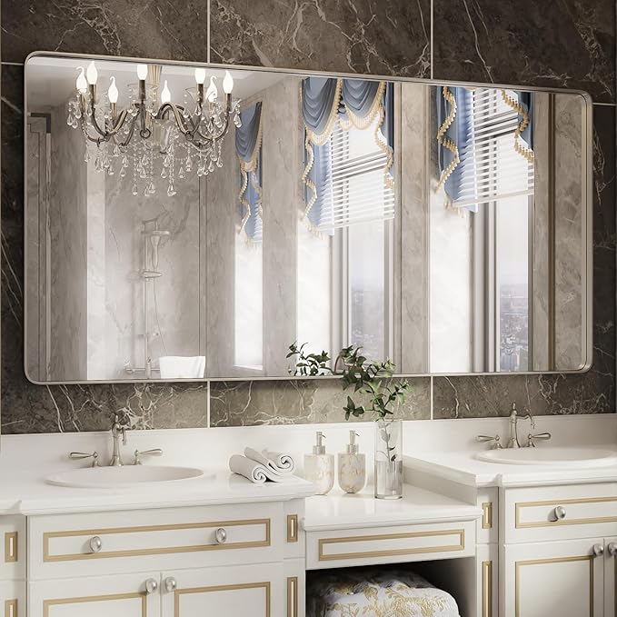 ISKM Large Silver Wall Mirror, 72 x 36 Inch Metal Silver Frame Mirror by ISKM-IStillKeepMovin