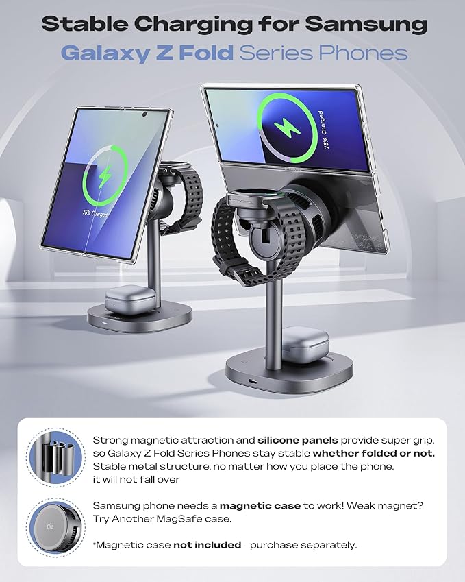 Magnetic Wireless Charger for Samsung, Qi2 Certified Fast 15W 3 in 1 Charging - Image 2