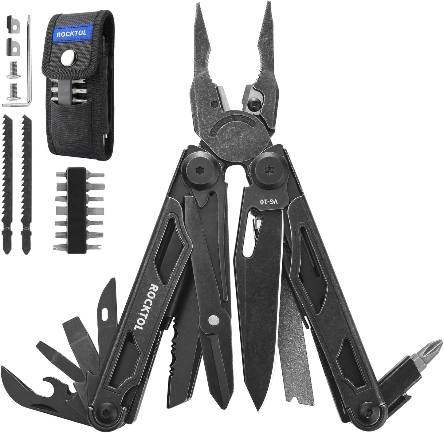 Multitool, VG-10 Blade, 29-in-1 Multitool Pliers with Replaceable Wire Cutters and Saw, Heavy-duty Stainless Steel Multi-tool Set and Nylon Sheath for Camping Survival multi tool for Man