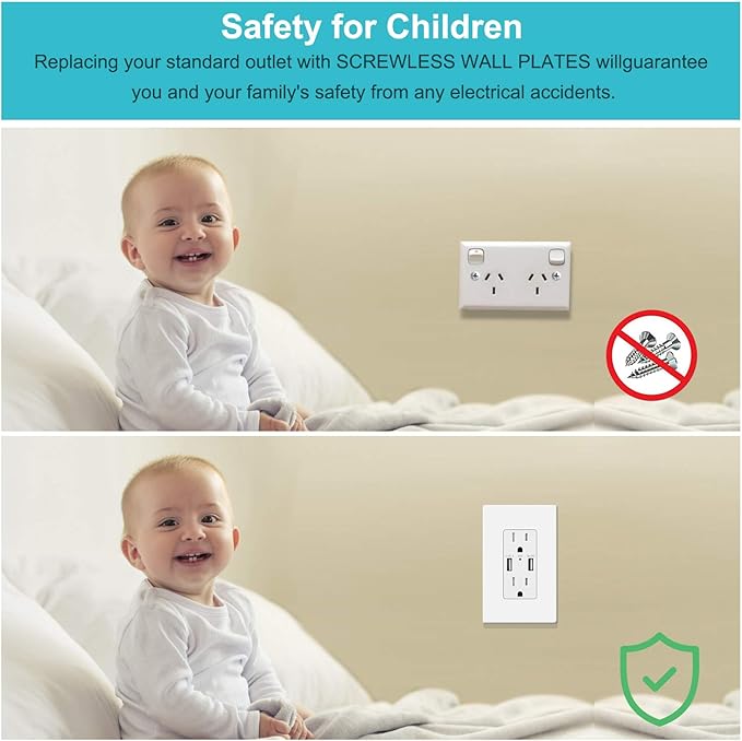 MLLIZH 10 Pack 1-Gang Screwless Wall Plate, Outlet Cover Plates, 4.57” H x - Image 4