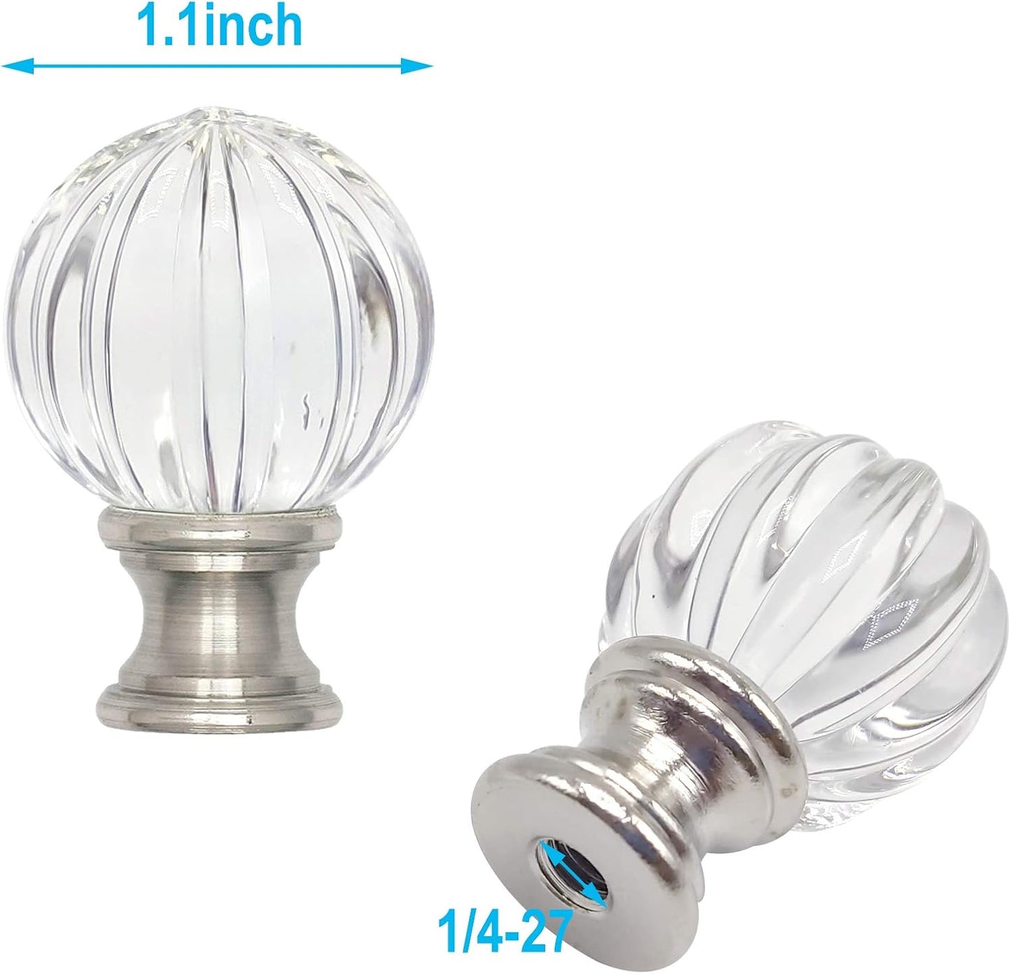 ECUDIS 2 Packs Lamp Finial Cap Knob lamp Screw Top Lamp Decoration for Lamp Shade, Pumpkin Shape, 1-3/4" Tall Finial (Nickel)