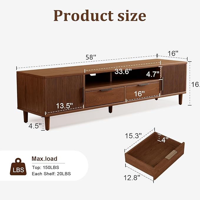 TIMBERKNOWS Mid-Century Modern TV Stand Fits TVs up to 60, Fluted TV Consoles - Image 8