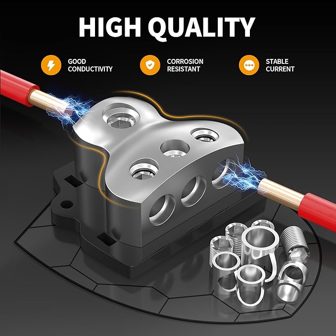RVBOATPAT 3 Way Power Distribution Block Car Audio Splitter 1 x 0 Gauge in / 3 - Image 4