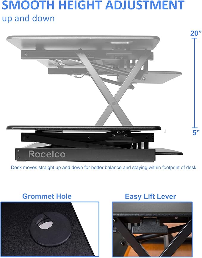 Rocelco 46" Large Height Adjustable Standing Desk Converter - Image 2