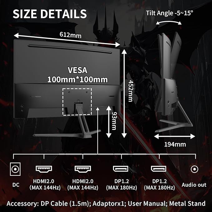 SANSUI 27 Inch WQHD 2560X1440 Curved Gaming Monitor, 180Hz MPRT 1ms Computer - Image 9