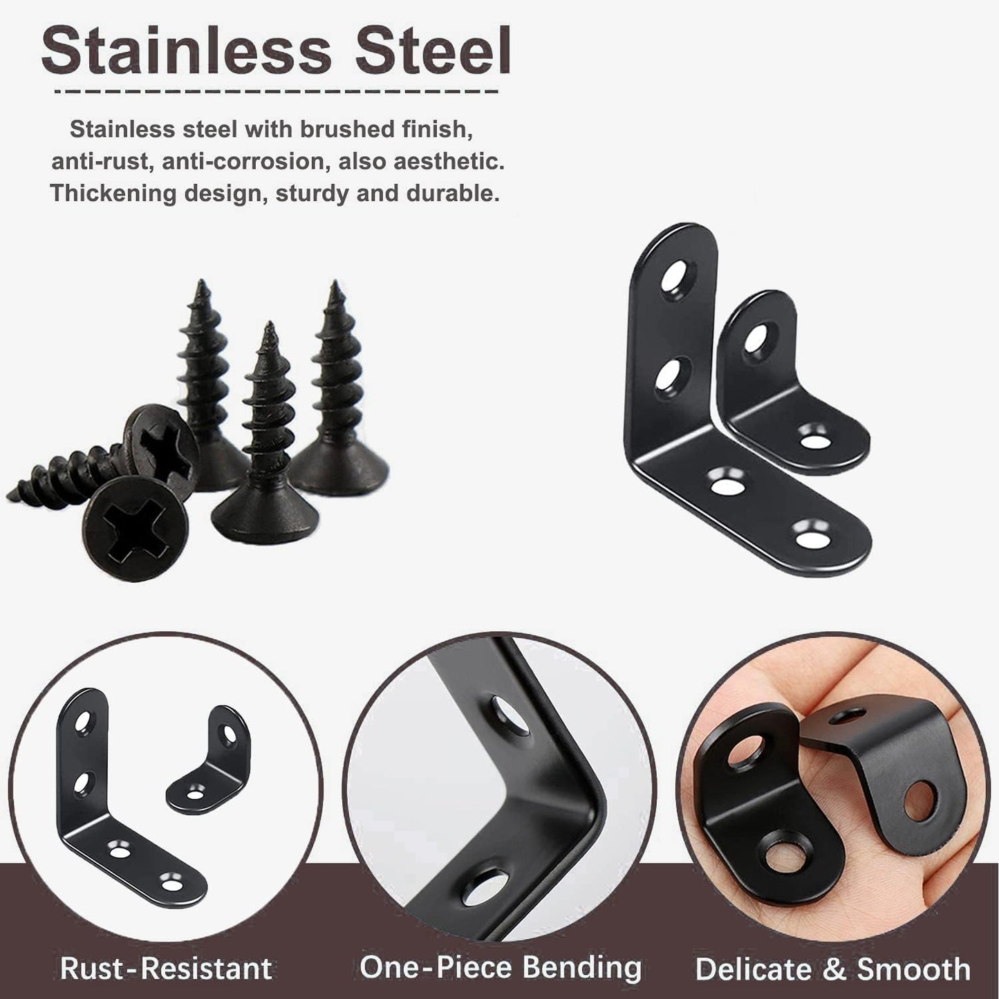 YAMASO 20PCS L Bracket Corner Brace, Stainless Steel | L Brackets for Wood, Small Right Angle Brackets, 60PCS Screws Included, 10x0.79 Inch+10x1.57 Inch