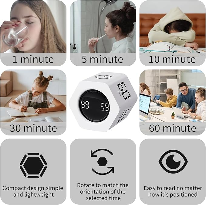 LUCKY TIME Productivity Timer Flip Gravity Sensor Pomodoro Cube Timer Countdown - Image 2