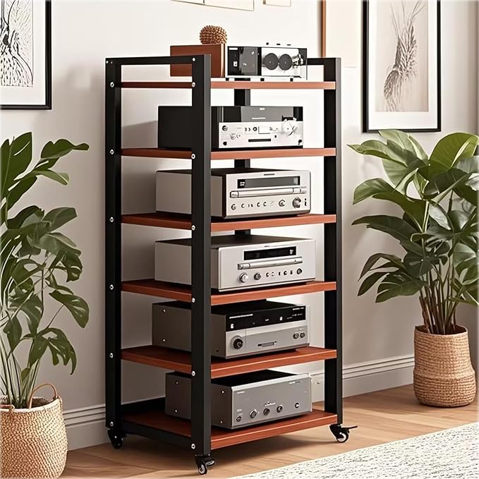 Dernoing 6 Tier Audio Rack Tower, CD Record Player Stereo Receiver AV Equipment - Image 4